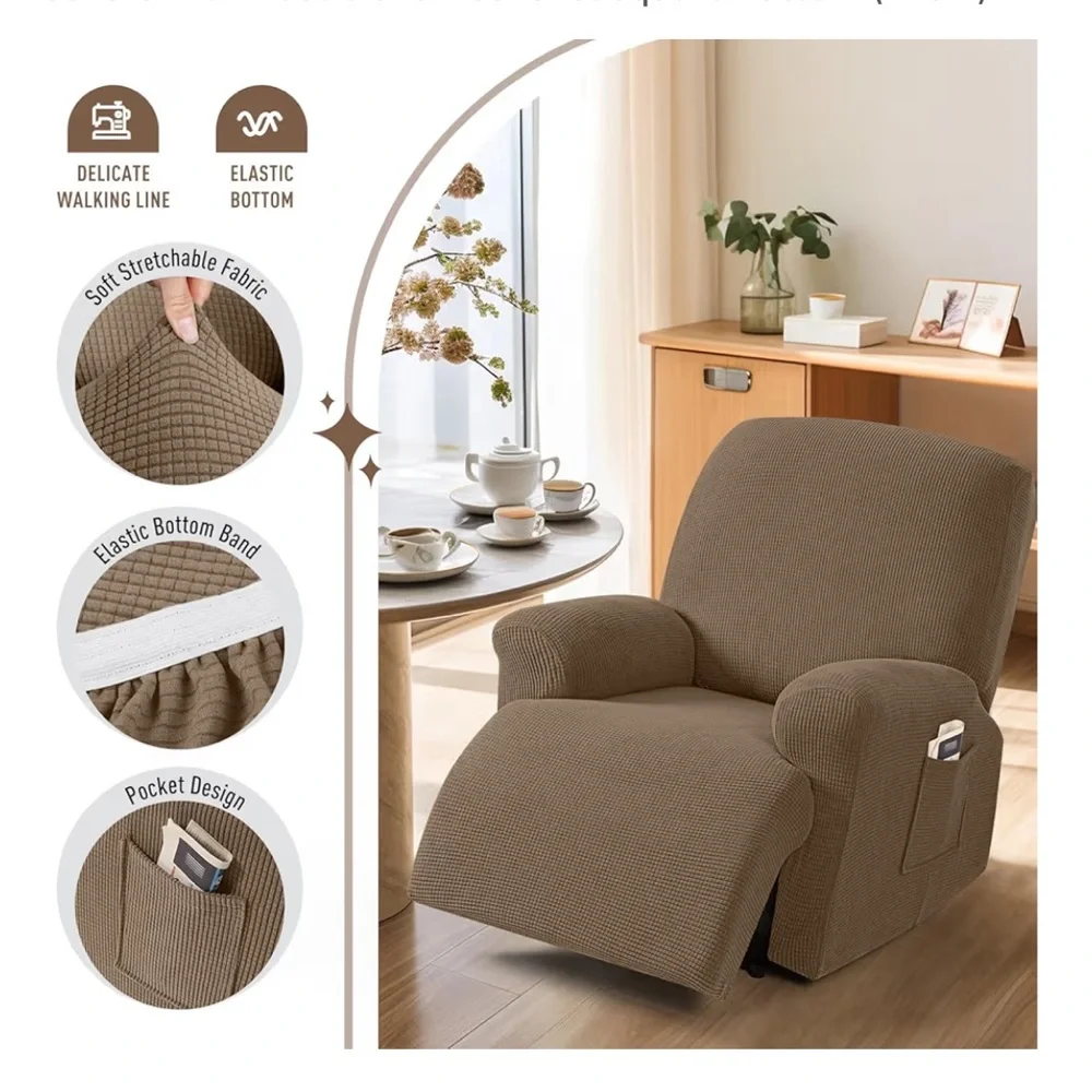 Oversized Recliner Slipcover Furniture Protector Jacquard Pattern-Brown